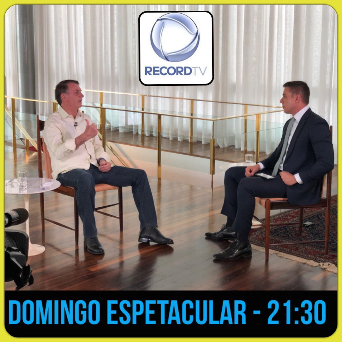 BolsonaroSP's tweet image. Hoje no Domingo Espetacular (@recordtvoficial ) entrevista com Jair Bolsonaro: ataque da Globo, relação c/ Witzel, propostas econômicas de Paulo Guedes, quais as chances de ida para outro partido ou a formação de um novo, óleo no nordeste, vídeo das hienas, os filhos ajudam? No