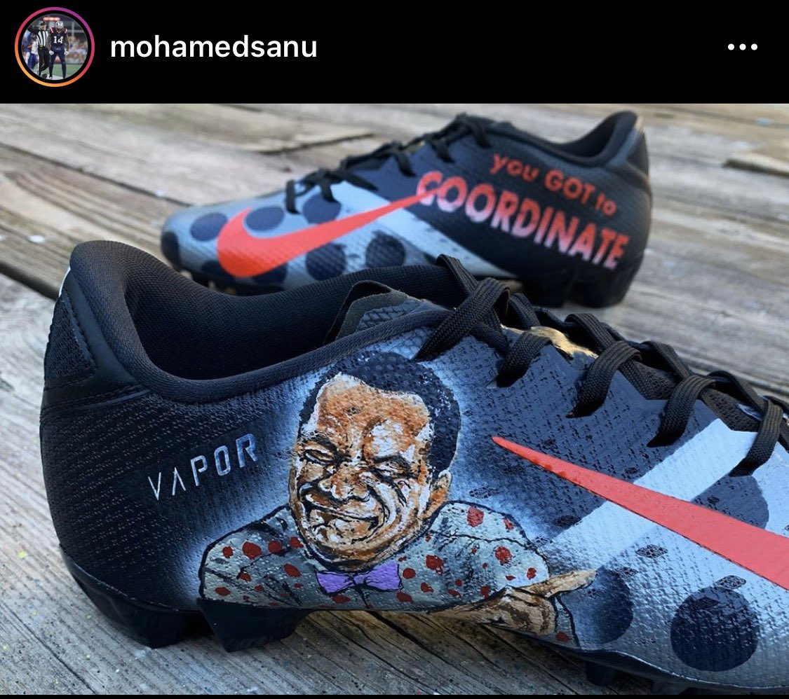 TaylorRooks's tweet photo. Mohamed Sanu gameday cleats honoring the life of John Witherspoon 🙌🏾 https://t.co/9hiYcdgKxD