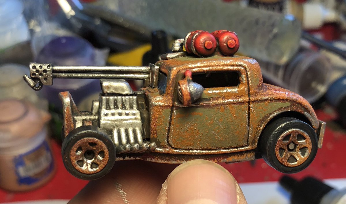 In preparation for my game of Gaslands again Drew’s MASK themed racing team, I finished the “hot” rod for my rusty racing team. 

And yes it is hot because it has a giant flame thrower on it!