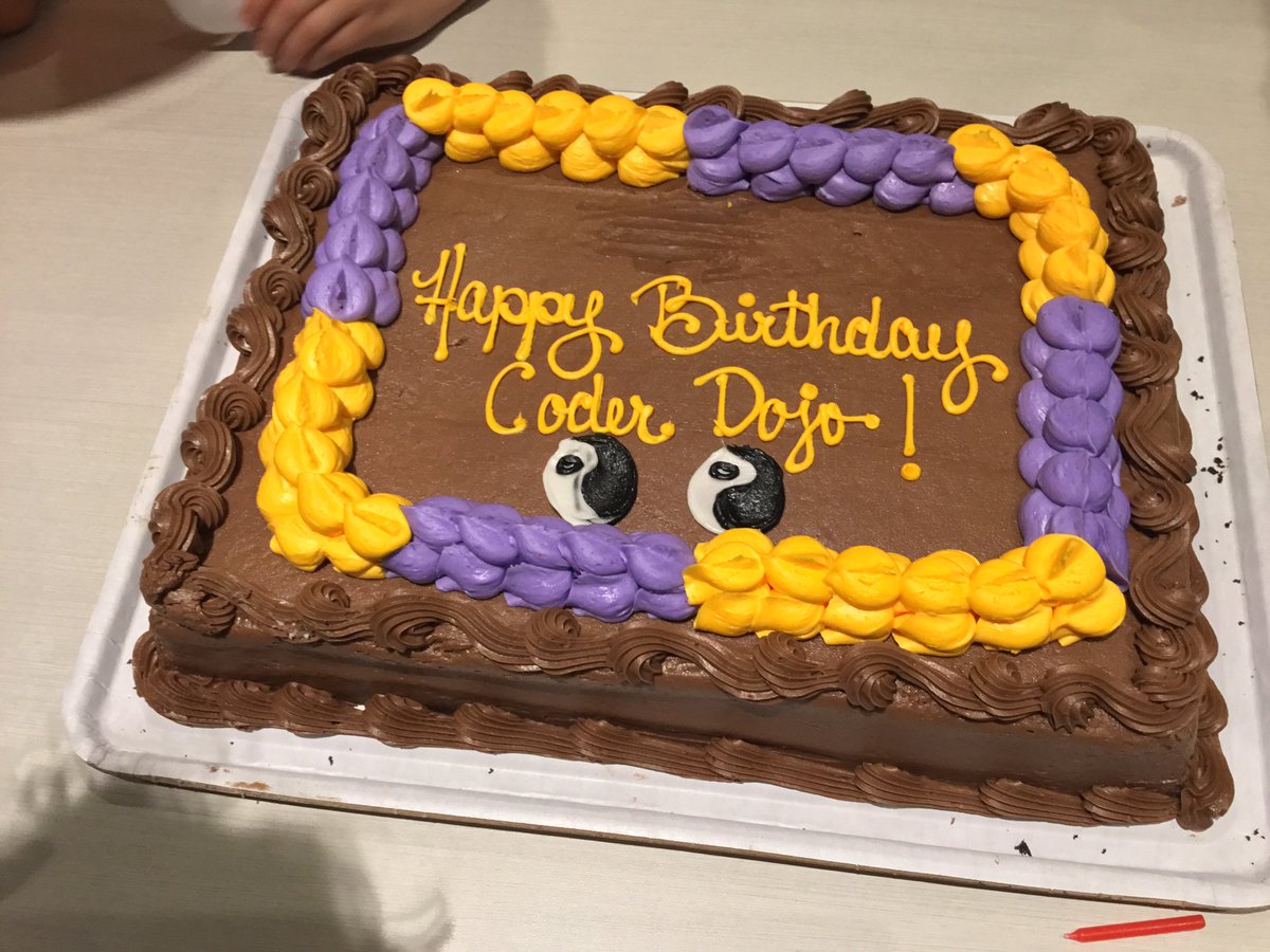 RuthWillenborg's tweet photo. CoderDojo RTP turns 4!  Thanks @CoderDojo for the birthday pack.  Balloons were a big hit.  We're at 50% girls if I count little sister in the front!  Two ninjas over 75 sessions. https://t.co/sCjOKP8Waz