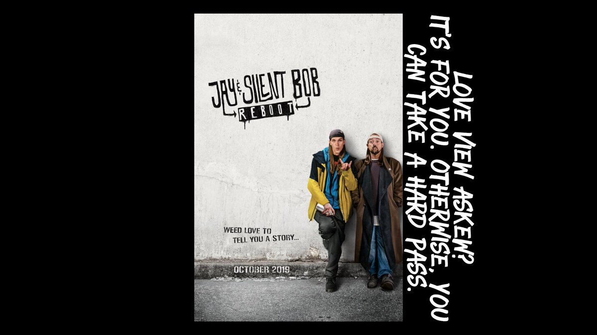 PossiblyEvenMe's tweet photo. Jay and Silent Bob Reboot. #haikureview #squeakquels #yourehemsworthit #itwasfunandheartwarming #shockingbuttrue #alsoharleyquinnsmithislegitagoodactor https://t.co/Vw2voQ9mgb