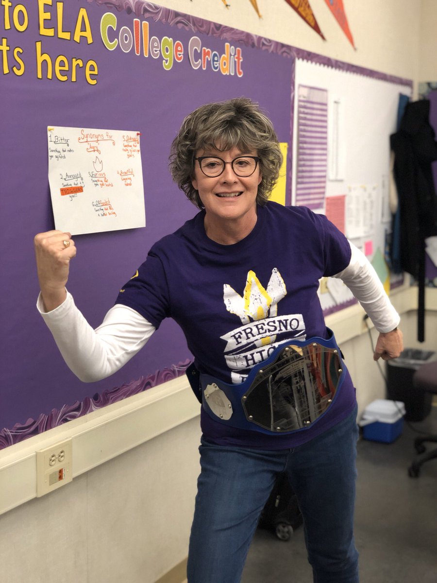 fresnota's tweet photo. Congrats to our Educator Champion of the Week, @fresnounified @The_FHS_Daily english teacher, Karen Yelton-Curtis. We had a special guest, @WeAreCTA Pres. @ETobyBoyd, deliver the championship belt. Congrats Karen! 

#EducatorChampion
#Wooooo
#BeAboutIt https://t.co/wH8YHIg6bV