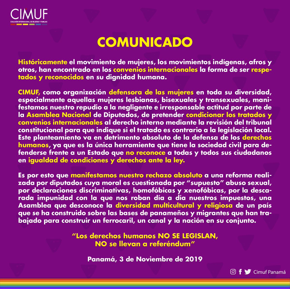 cimufpanama's tweet photo. #COMUNICADO
✊💜 "Lo más revolucionario que una persona puede hacer es, decir siempre en voz alta lo que realmente está ocurriendo". Rosa Luxemburgo

#CIMUF #panama  #NoALasReformas https://t.co/YiW5RIzpZg