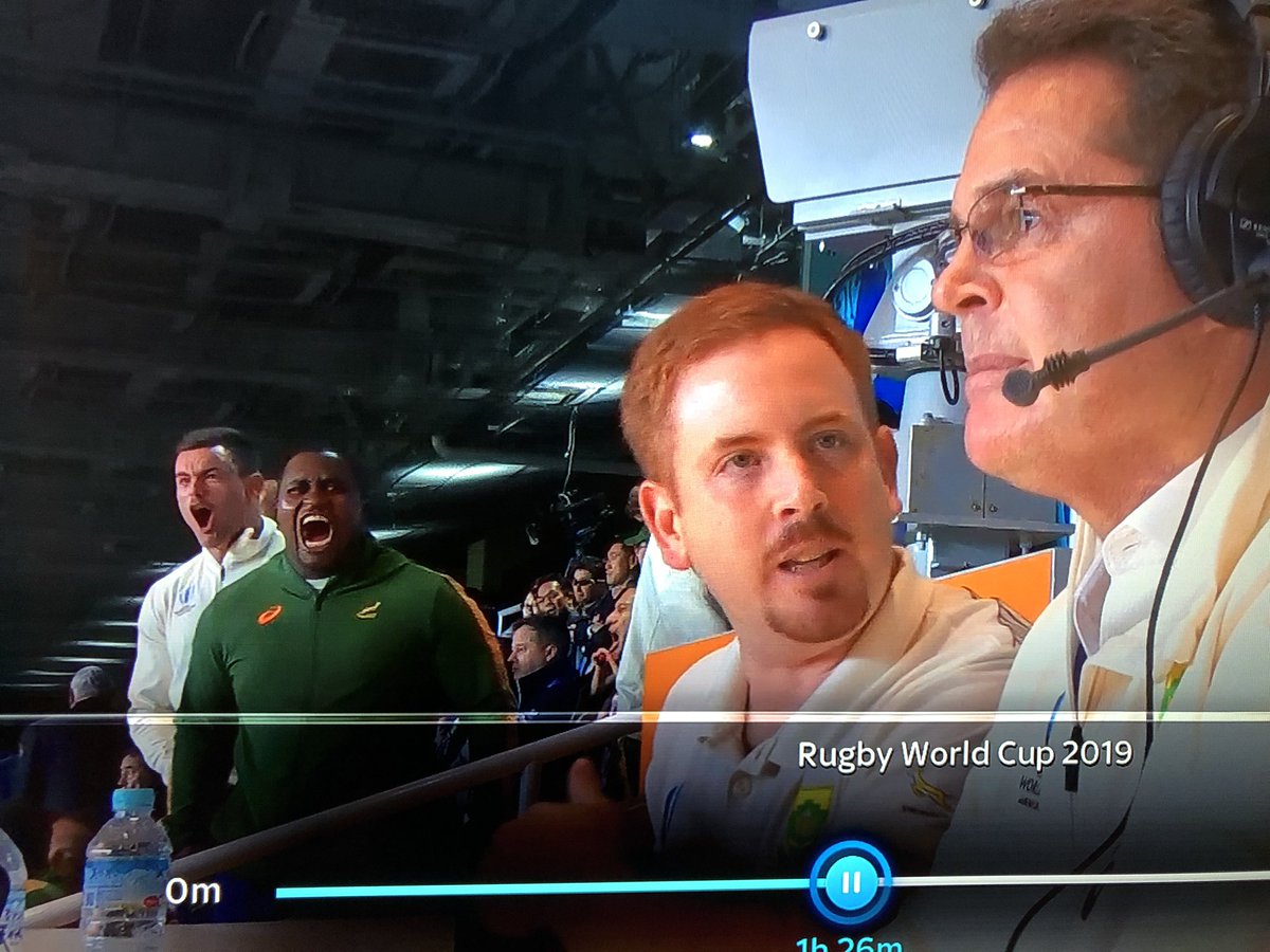 SuperbruGeneral's tweet photo. On second viewing you notice telling little details, like when Kitshoff and Koch win the penalty in their first scrum and long-injured team mates Trevor and Jessie are on their feet, eyes on Rassie, shouting their heads off. Happy teams win trophies. @NtandoTrevor @JesseKriel15 https://t.co/27RVDDyg4R