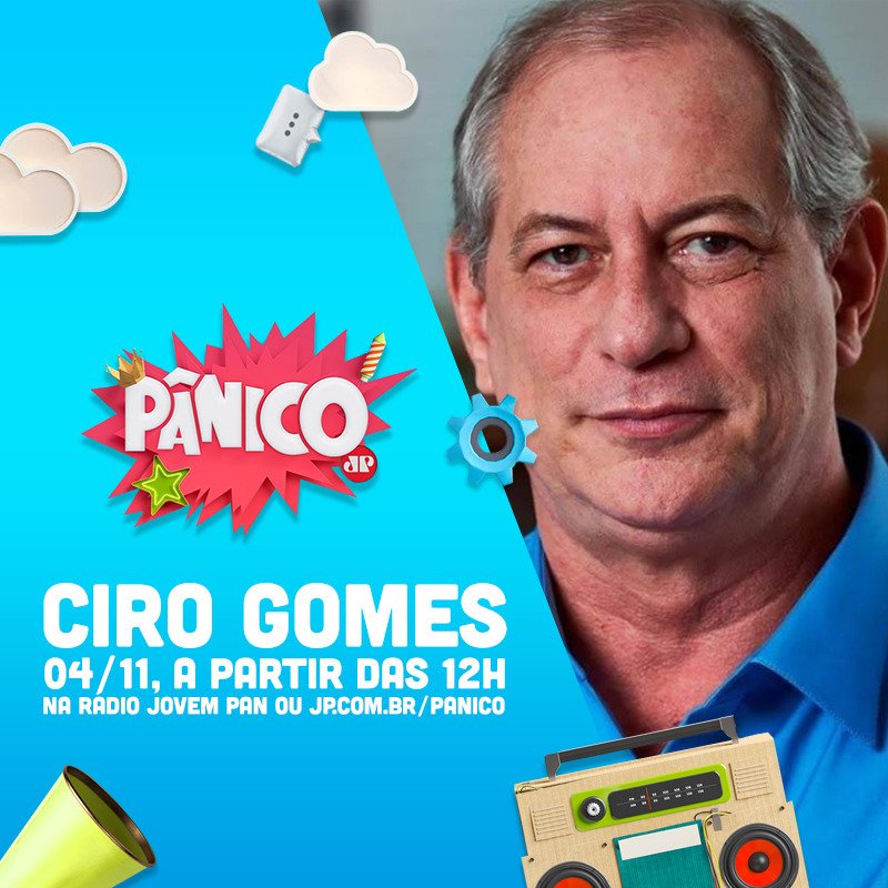 programapanico's tweet photo. Nessa segunda receberemos Ciro Gomes aqui no Programa Pânico. O que vocês querem saber dele? Manda aí nos comentários. https://t.co/A4QQOOJ590
