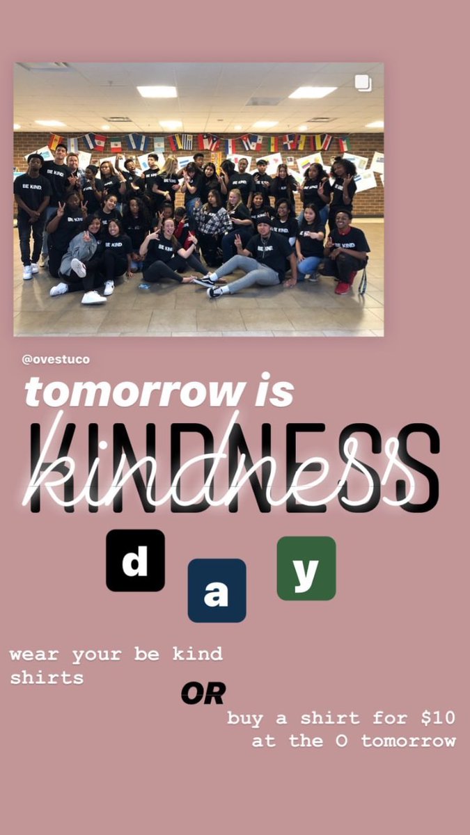 OverlandStuCo's tweet photo. Blazers - Remember Kindness Day will be tomorrow! Be sure to wear your shirts tomorrow, and if you haven’t already, purchase shirts from us at the O for $10! https://t.co/oysOZ0VdEc