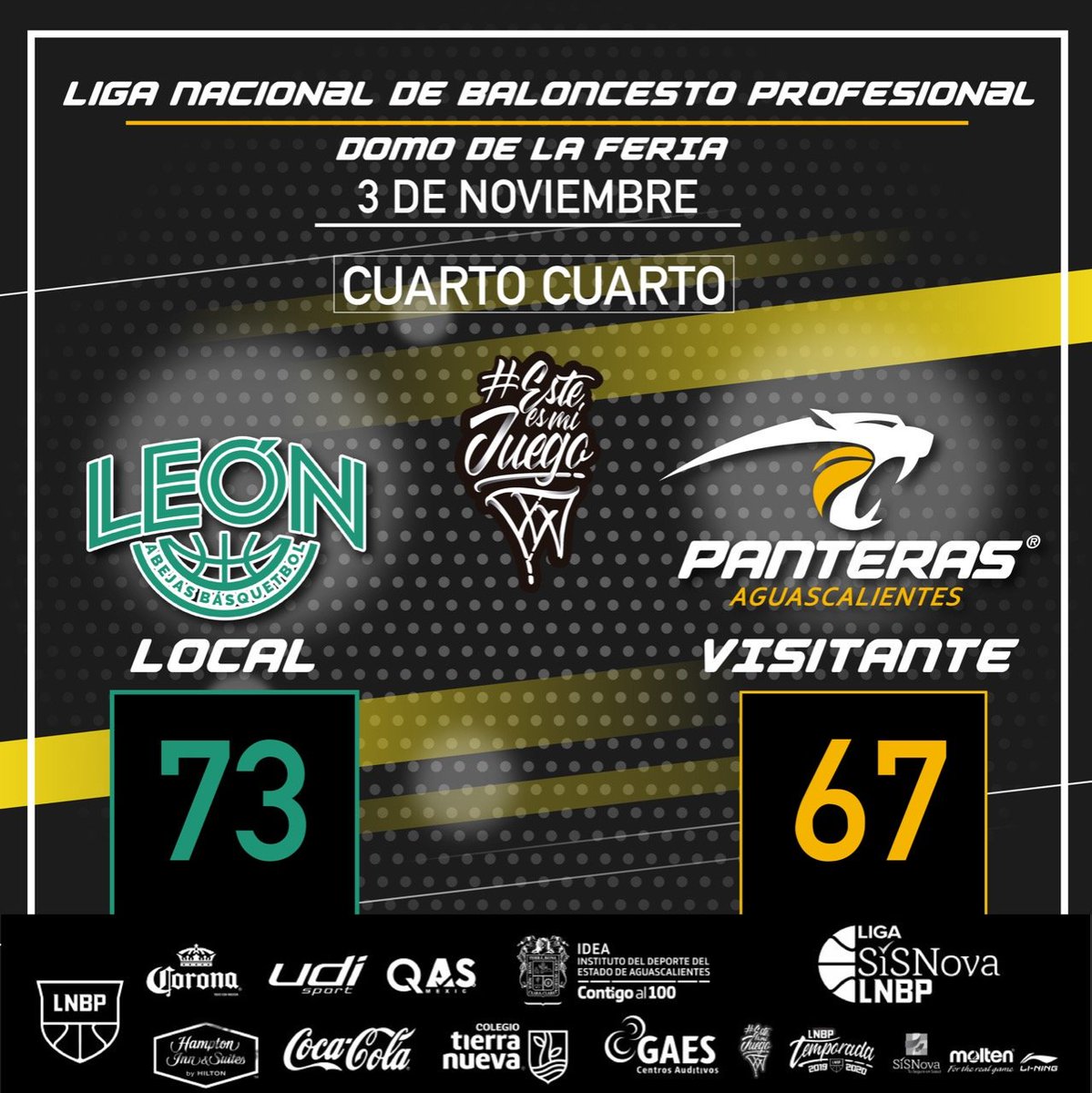 Panteras pierde la serie vs <a href="/abejasdeleon/">Abejas de León</a> 
Marcador segundo partido.
<a href="/PanterasSomos/">Panteras Aguascalientes</a>
  #agsterritoriopantera #sientetujuego #LNBPlaTienesQueVivir #EsteEsMiJuego #LNBP20192020 #Temporada20192020 #LNBP 
<a href="/abejasdeleon/">Abejas de León</a>