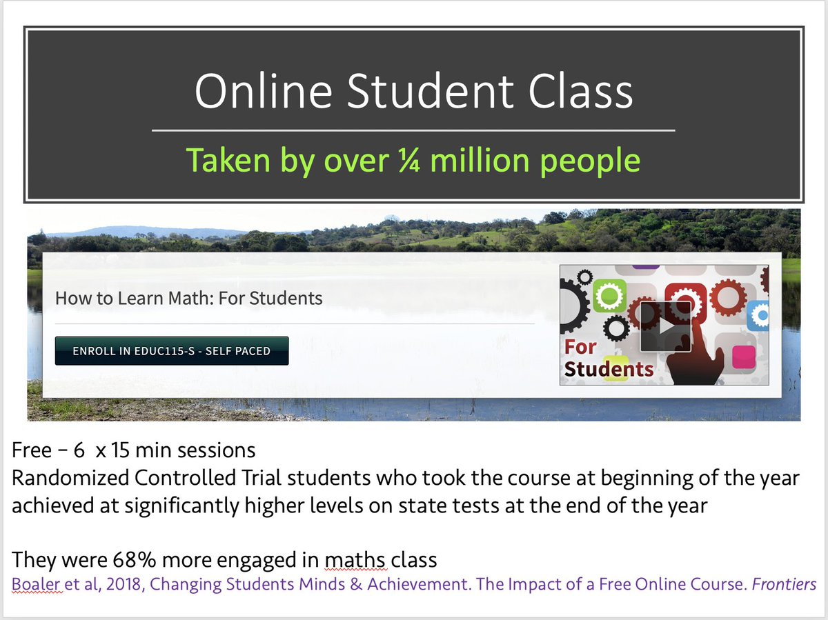 joboaler's tweet image. This free online class (6 x 15 min sessions)taken by over 1/4 mill people, significantly increases student engagement &amp;amp; achievement, as found in a randomized controlled trial (RCT).Districts often give it to parents to take, as well as students &amp;amp; teachers. youcubed.org/online-student…