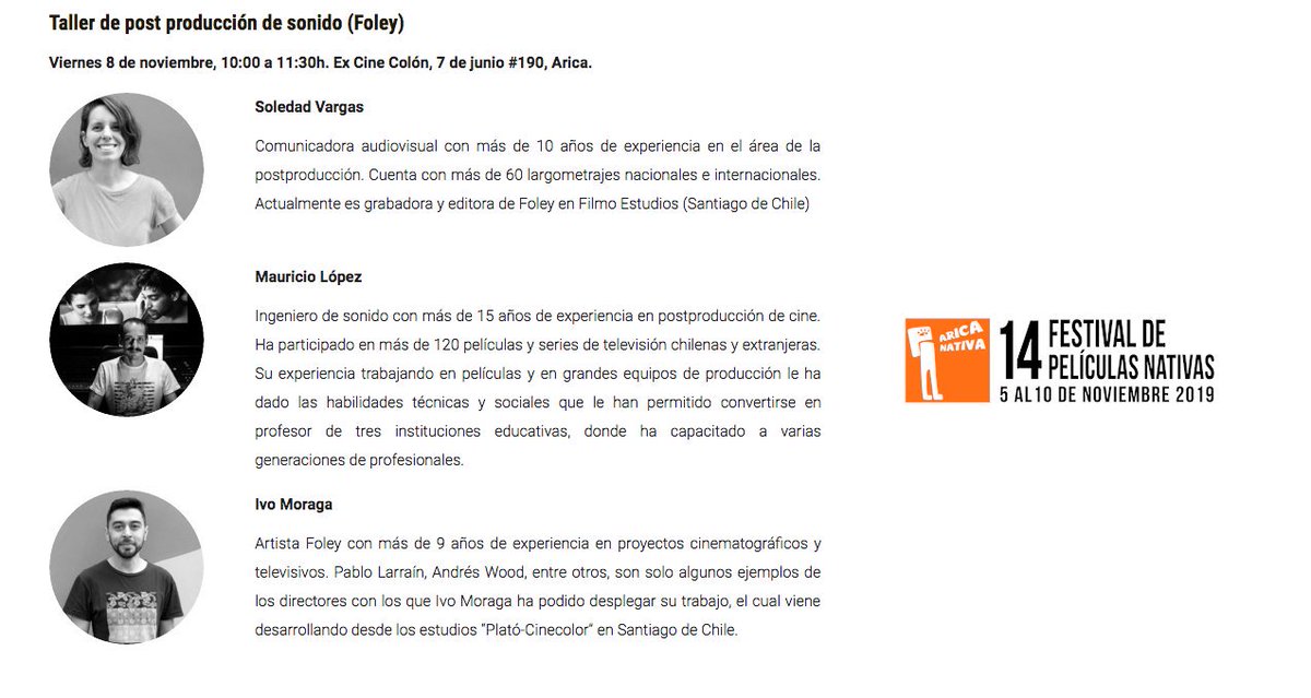 Viernes 8 de noviembre #Arica Taller de post producción de sonido #Foley #Cine