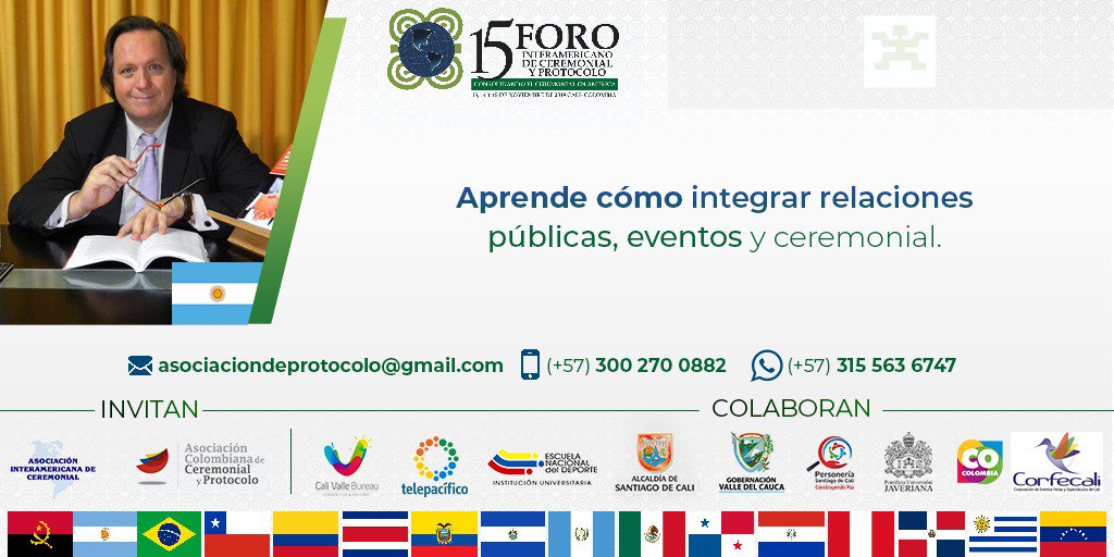 Protocolo_Col's tweet photo. Esta importante lección nos la compartirá el Mg. Antonio Di Genova que nos visita desde Argentina en el XV Foro Interamericano de Protocolo y Ceremonial
#Protocolo #Ceremonial #protocolodeeventos #OrganizaciónDeEventos #etiquetayprotocolo #Foro #Argentina #CaliCo #Colombia https://t.co/hRrAKf3xHi