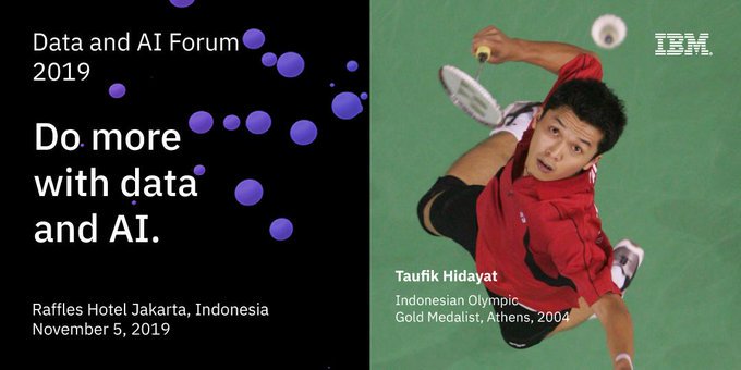Get inspired with Olympic Gold Medalist (2004), @taufikhidayat_1, at @IBMCloud #dataandaiforum on Tuesday, 5 November 2019 at Raffles Hotel #IBMASEAN ibm.biz/BdzTGP