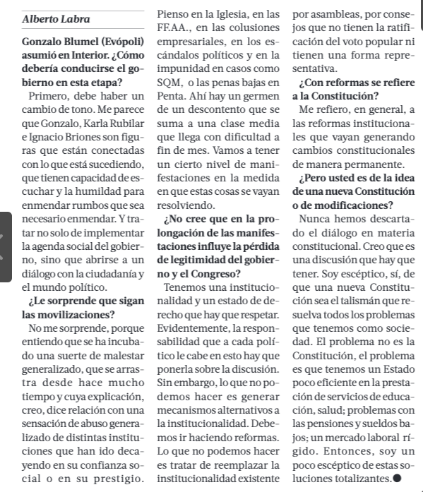"El problema no es la Constitución es un Estado poco eficiente"
Aqui entrevista en <a href="/latercera/">La Tercera</a> 👇