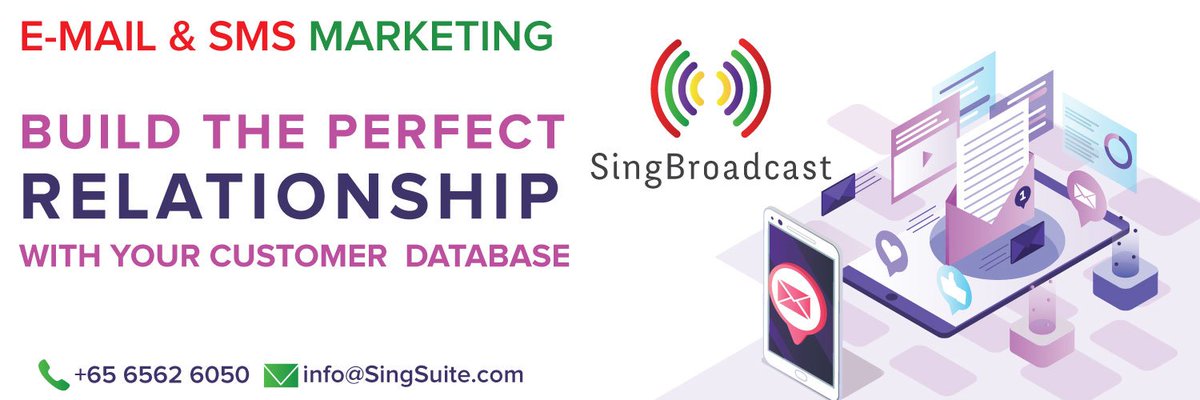SingSuiteOnline's tweet image. Let your subscribes know about your company news, product launches, event dates and much more - in a few simple steps. Send personalized campaigns or transactional messages automatically.
Interested? please feel free to talk to us
Phone: +65-65626050
eMail: info@SingSuite.com