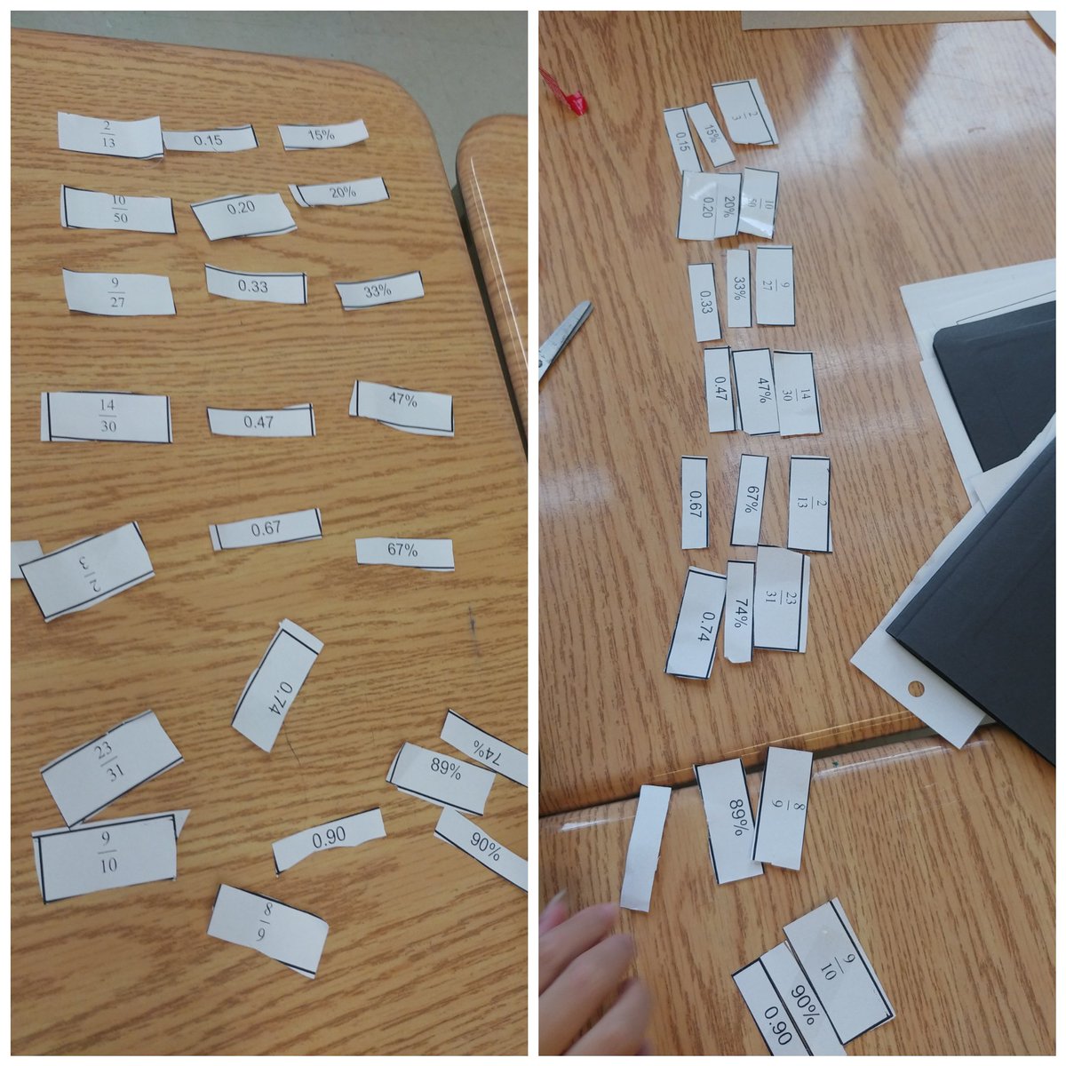 mszaimi's tweet image. We started session 2 of our #MathClub with a competition: match and order fractions, decimals, and percents 🔢🏁 #beyondTheWorksheet #Teamwork #MathFun @tdsb @TDSB_NMPPS