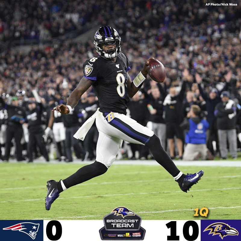 wbaltv11's tweet photo. Now THAT's how you start! The @Patriots can't be used to this! @ravens lead 10-0 #NEvsBAL Watch live: https://t.co/mjVSJUhcNy https://t.co/03Tj5Hagp6