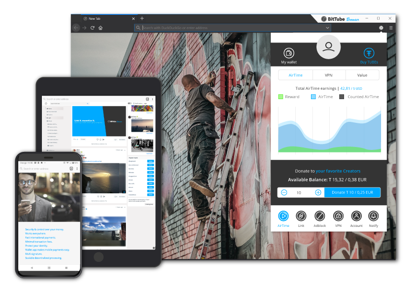BitTubeTest's tweet photo. Enter the #Airtime economy with the #BitTubeBrowser and change the way you interact with the web! 🧐
👉https://t.co/i9kA1inBV6
$TUBE #Crypto #Monetization https://t.co/zoewKAwLP7