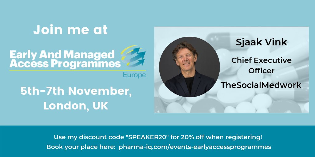 sjaakvink's tweet photo. Thrilled to be speaking at the upcoming Early and Managed Access Programmes conference in a few days. Hope to see you there! #expandaccess #health #medicine https://t.co/Xdng2VRub9