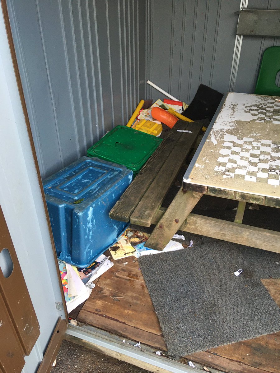 HamblePrimary's tweet image. Key Stage 1 playshed vandalised for a den over the weekend 😡. The children’s break time toys and books thrown over the playground and ruined. 😔