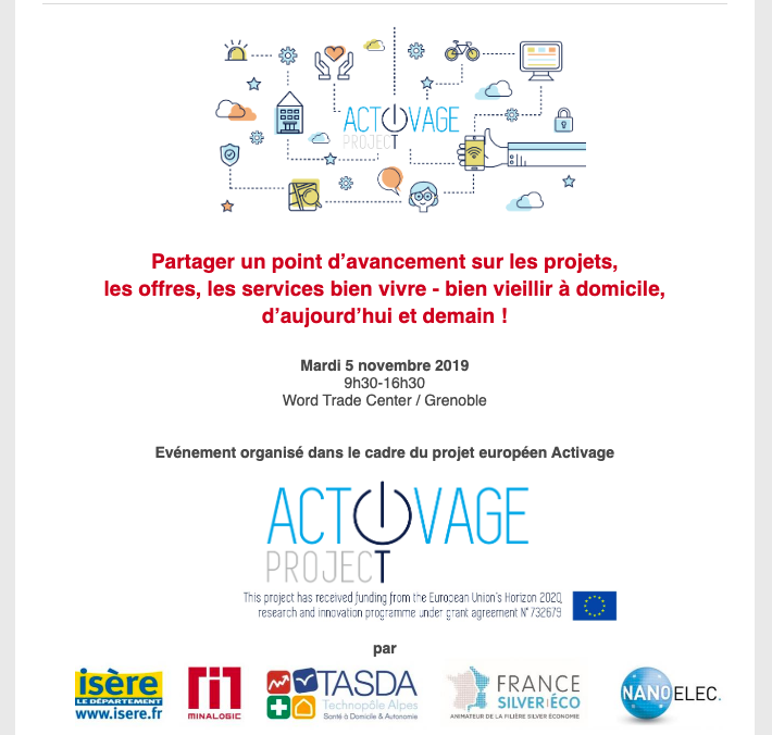 Linkio va participer à la journée 'Equipements du logement : santé, sécurité, confort ou autonomie ?' le Mardi 5 novembre 2019 de 9h30 à 16h00.

Venez nous visiter au World Trade Center, 5-7, Place Robert Schuman - 38000 Grenoble !