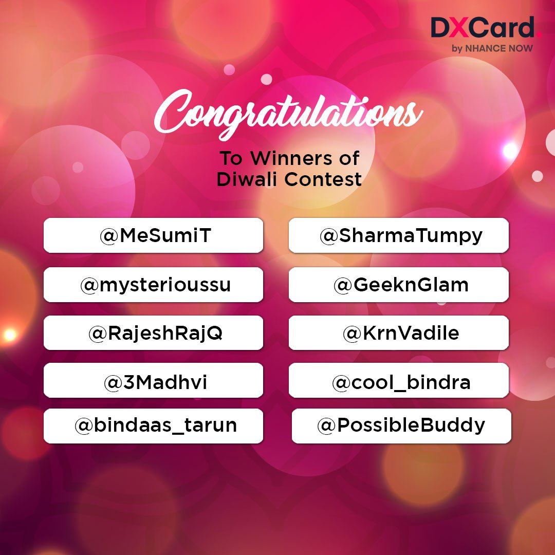NhanceNowN2C's tweet image. Congratulations all winners! 🎉
We loved your contest entries and you&apos;ve won a gift voucher worth Rs. 2400 from TripXOXO. 
DM us to claim your prizes. 
.
.
.
#contestwinners #congratulations #Diwali2019 #MondayMorning