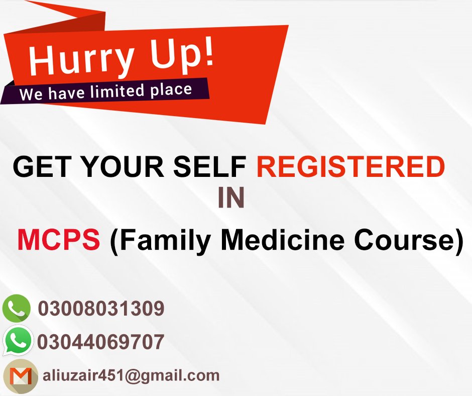Registrations Open for 2020🥳
1)MCPS Family Medicine
📲Call/Whatsapp 03044069707 ,03008031309
Email: aliuzair451@gmail.com