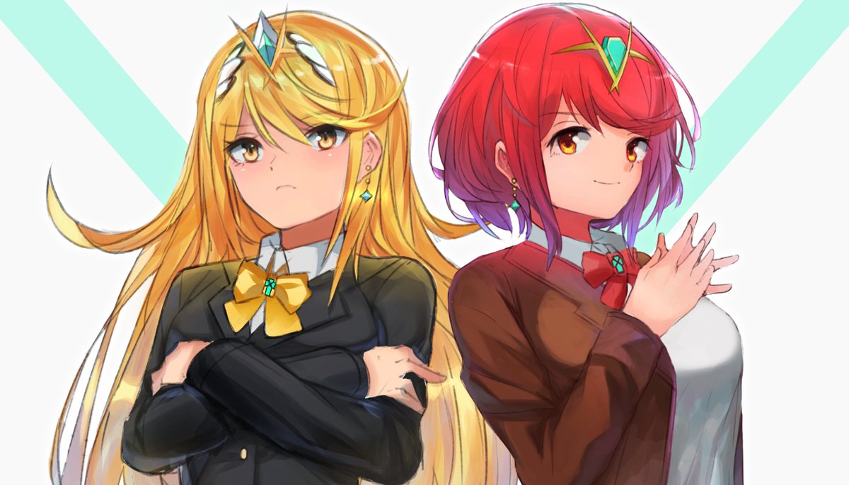 ヒカリ(ゼノブレイド2) ,ホムラ(ゼノブレイド2) 「?✨ 」|tarboのイラスト