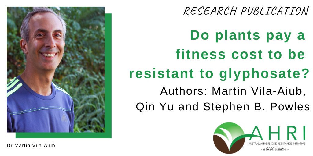 Do plants pay a fitness cost to be resistant to glyphosate? This review looks at glyphosate resistance effect on plants at molecular, biochemical &amp; physiological levels. Watch out for AHRI Insight tomorrow which will take a deeper look at this paper: buff.ly/32d2IWX