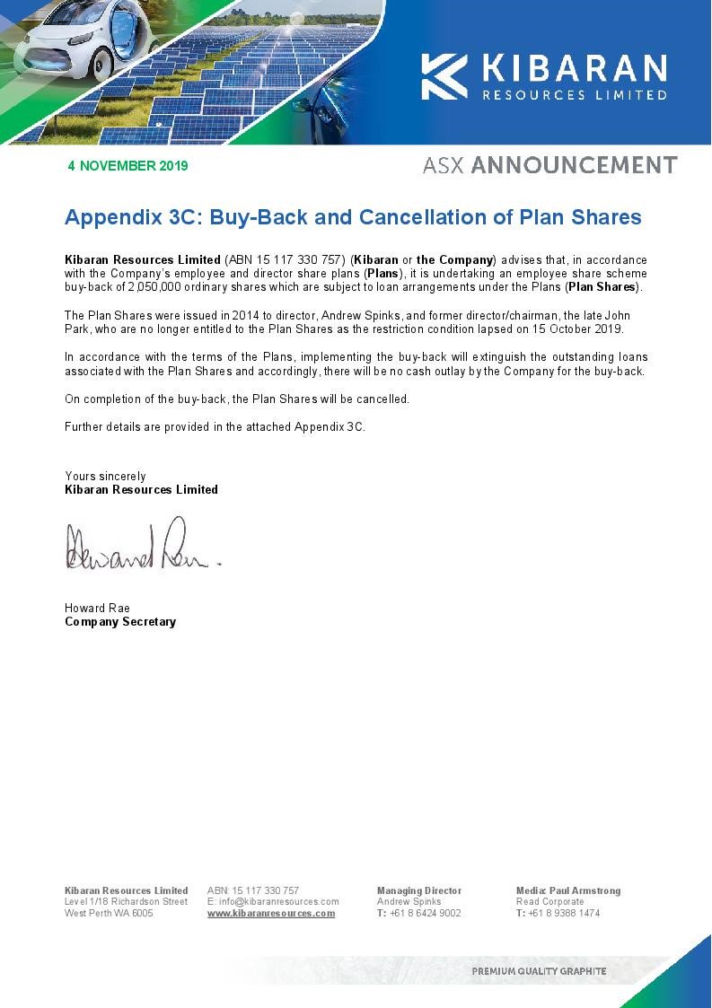 kibaranres's tweet image. Appendix 3C - Buy-Back and Cancellation of Plan Shares $KNL - bit.ly/2Nd8Fin