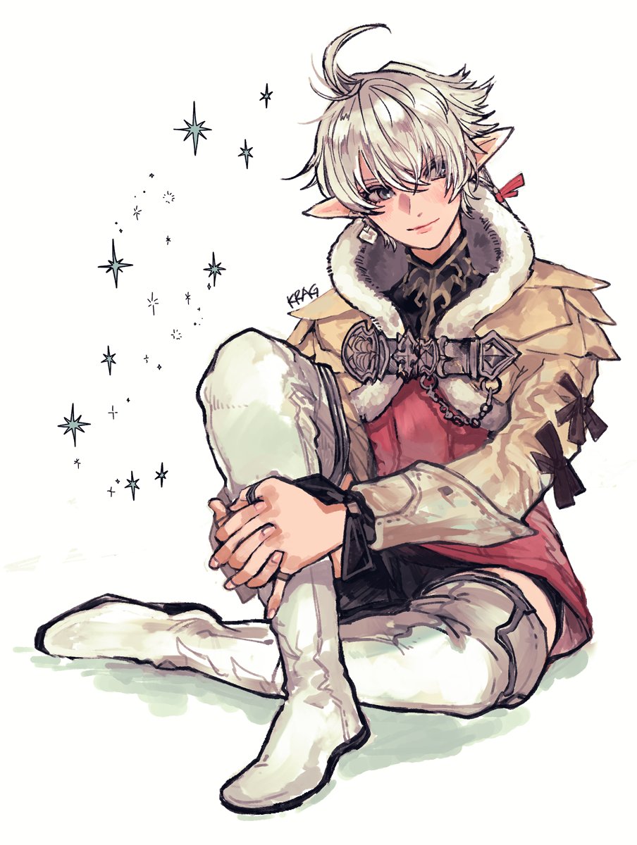 elezen pointy ears elf boots sitting solo thigh boots  illustration images
