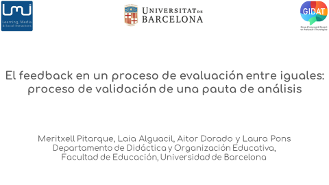 mariaelenacanog's tweet photo. Demà a #ired19 recercadores vinculades al @lmi_net, a @EducacioUB, a #GIDAT i a la xarxa @Feedbacknet1 presenten "El feedback en un proceso de evaluación entre iguales: proceso de validación de una pauta de análisis " i "El impacto de los criterios en la provisión de feedback" https://t.co/IeYeERvhbO