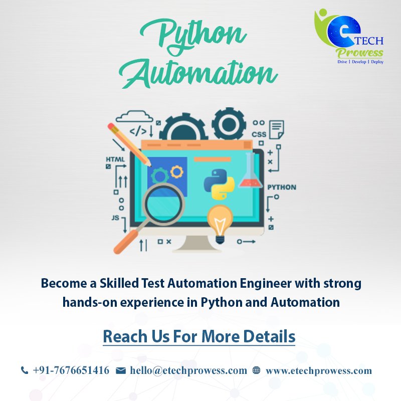 EtechProwess's tweet image. For More Details: etechprowess.com
or Call on: +91-7676651416
#PythonprogrammingcourseinBangalore
#PythonprogrammingtutorialinBangalore
#PythonprogrammingcourseinJPnagar
#PythonprogrammingtutorialinJpNagar
#PythonautomationtestingtraininginJPnagar