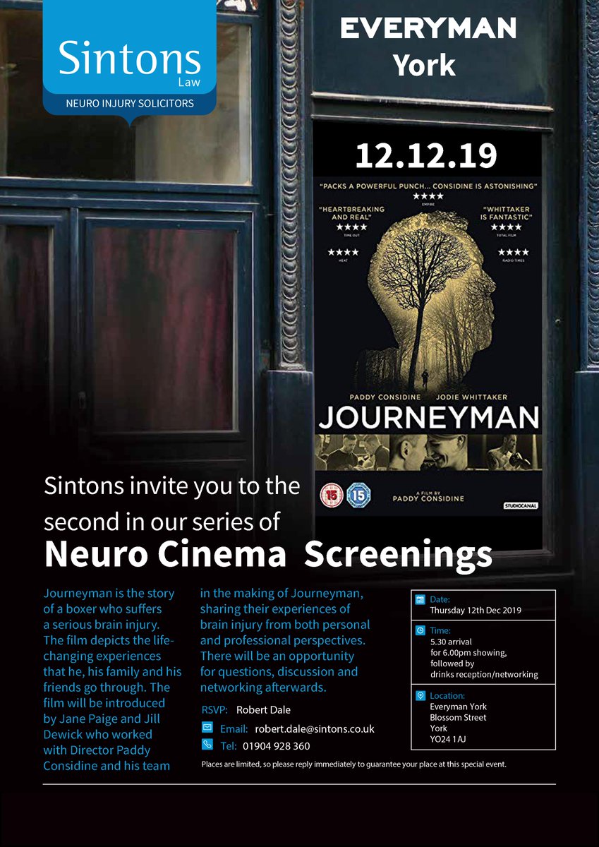 Join us for the second in our series of Neuro Cinema Screenings, where we will be holding a private screening of Journeyman <a href="/Everymancinema/">Everyman Cinema</a> in York. Follow the link to register bit.ly/2CatsNl #NeuroCinema #Journeyman