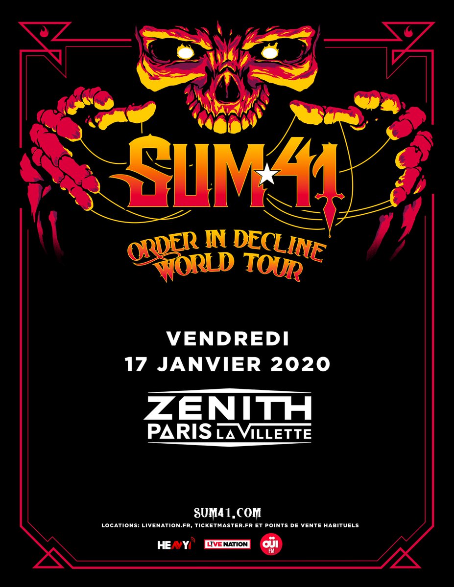 LivenationFR's tweet image. ANNONCE / @Sum41 viendra présenter son nouvel album Order In Decline et passer en revue ses classiques le vendredi 17 janvier au @Zenith_Paris !
Prévente le 7 novembre à 10h et mise en vente générale le 8 novembre à 10h 
👉ow.ly/Wn7g50x0Lyr