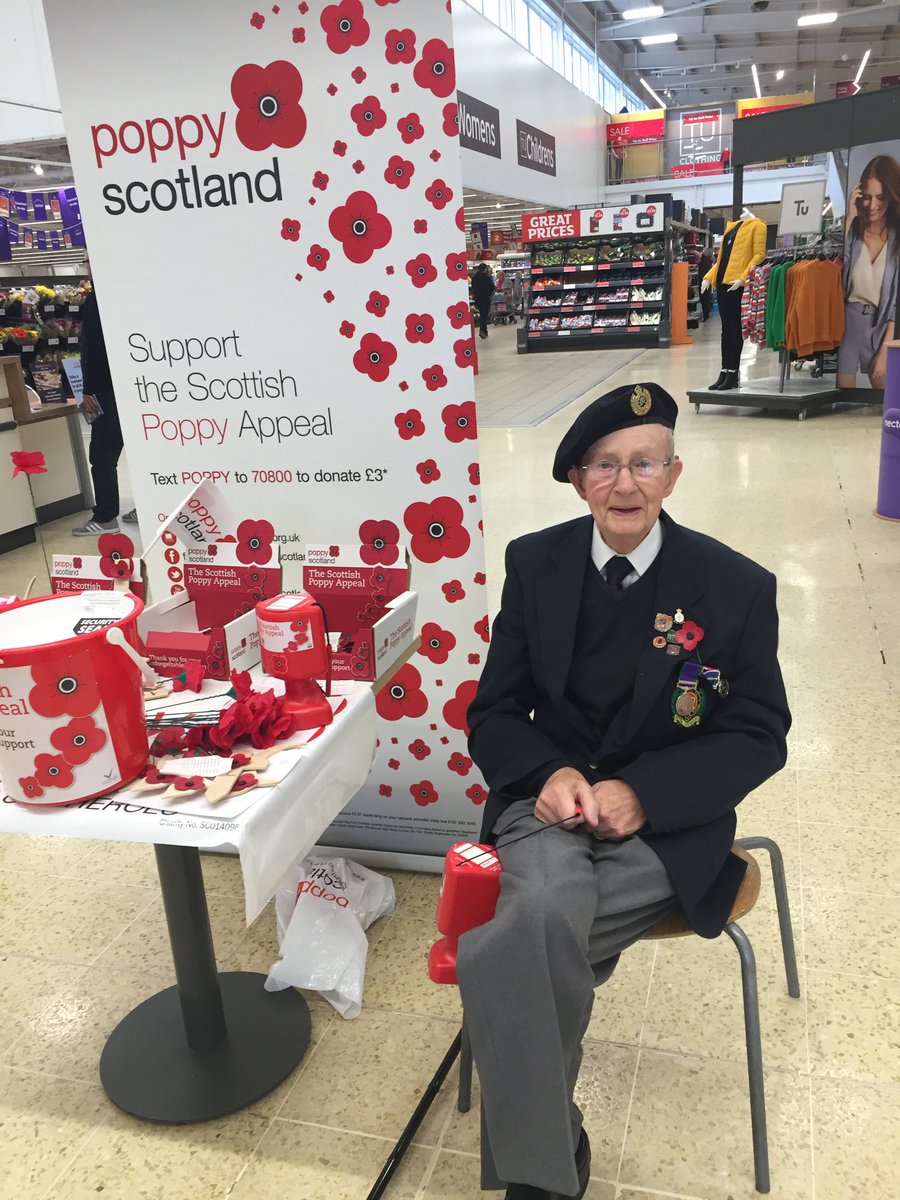 Members of the Glasgow Royal Engineers Association were out over the weekend collecting for <a href="/poppyscotland/">Poppyscotland</a> - here’s the branch president leading from the front. Thanks <a href="/Sainsburys/">Sainsbury's</a> for the supply of teas and coffees! <a href="/ReaController/">Royal Engineers Association</a> #LestWeForget #RemembranceSunday