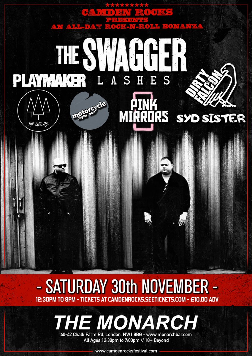 Camden Rocks Fest (@camdenrocksfest) on Twitter photo 📣 On Sale Now 📣 #CamdenRocks presents an all-day rock-n-roll bonanza feat. @TheSwaggerMusic @PlaymakerBand @LashesMusic <a href="/DirtyFalcon/">Dirty Falcon</a> @TheGrovesUK @MotoDisplayTeam
& more live at @CamdenMonarch on Saturday 30th November.
Grab your tickets ➡️ facebook.com/events/1005716… 📣 On Sale Now 📣 #CamdenRocks presents an all-day rock-n-roll bonanza feat. @TheSwaggerMusic @PlaymakerBand @LashesMusic <a href="/DirtyFalcon/">Dirty Falcon</a> @TheGrovesUK @MotoDisplayTeam
& more live at @CamdenMonarch on Saturday 30th November.
Grab your tickets ➡️ facebook.com/events/1005716…