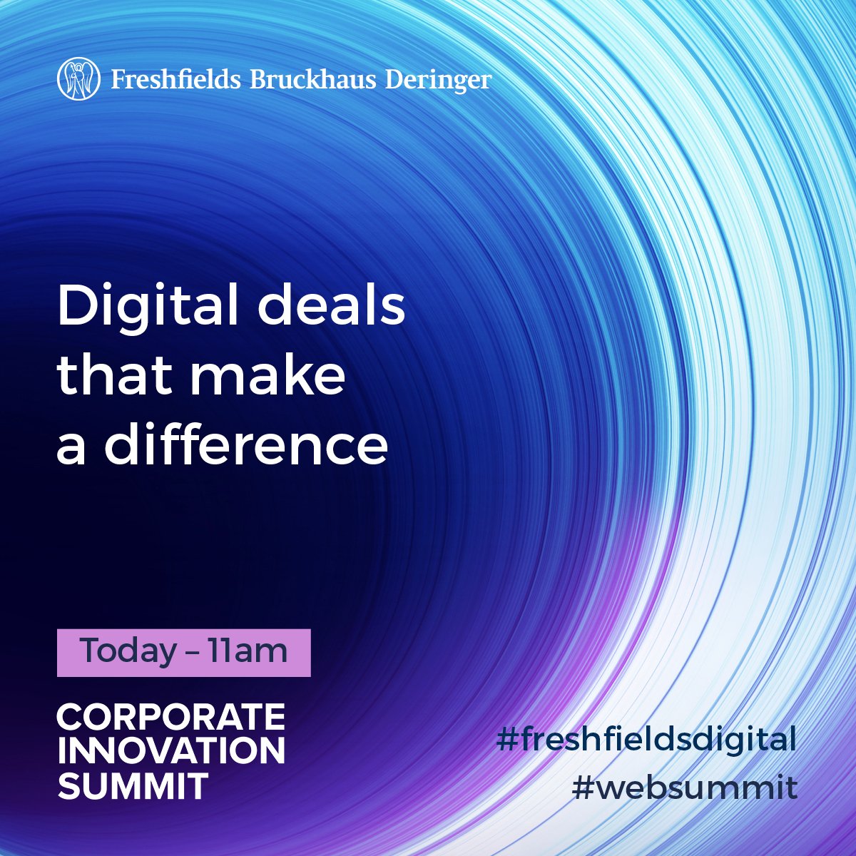 Freshfields's tweet photo. Today at the Corporate Innovation Summit, our partners Lars Meyer and Giles Pratt will host a workshop on how companies can #innovate successfully via M&amp;A. Follow the key highlights from the session #websummit #freshfieldsdigital https://t.co/14w03ezSQQ