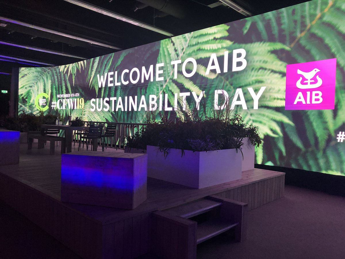 AIBBiz's tweet photo. Welcome to Climate Finance Week Ireland 2019! Join us this morning for an inspirational panel of speakers focusing on sustainability in business. #CFWI19 #backedbyAIB https://t.co/bsL8NbVee1