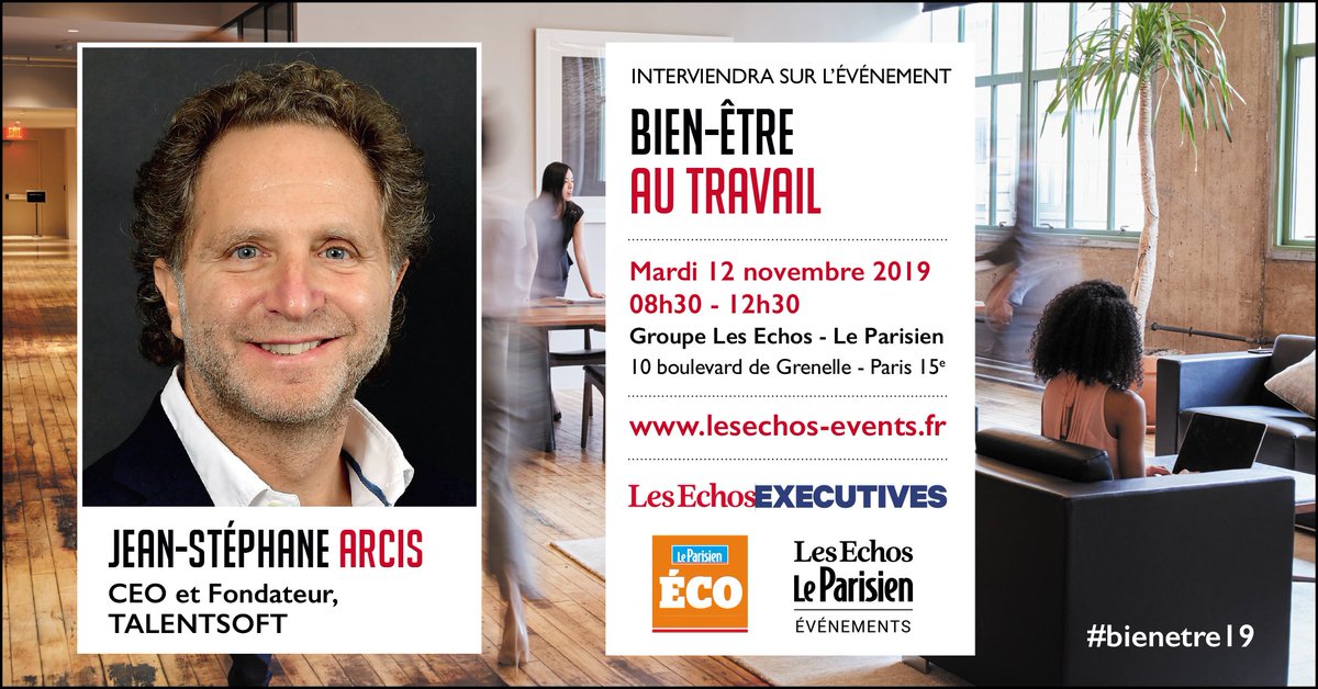 EchosParisien_E's tweet image. Le CEO et fondateur de @Talentsoft, @jsarcis sera présent le 12 novembre prochain, à l&apos;occasion de la conférence Bien-être au travail.
Informations et inscription sur bit.ly/bienetre19
#bienetre19 #bienetreautravail