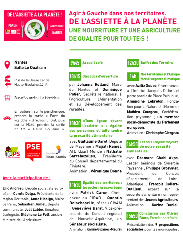 partisocialiste's tweet photo. 🍽 Le 16 novembre aura lieu notre événement « De l'assiette à la planète » à Nantes, retrouve le programme de ce forum sur les thèmes de l'#alimentation et de l'#écologie. cc @Johanna_Rolland @PotierDominique @PES_PSE @j_jaures
🌍 Et pour s'inscrire : https://t.co/3soaxJ32Gp https://t.co/aNrSxo7NB4