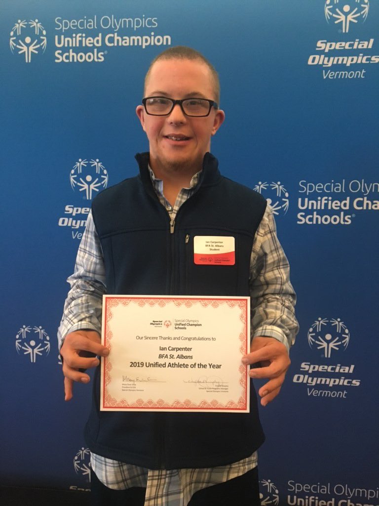 Special Olympics of Vermont met on Friday and announced that Ian Carpenter of BFA is this Year’s Athlete of the Year!  Congratulations Ian 🎉 Everyone is very proud of you!!  ❤️ 😍