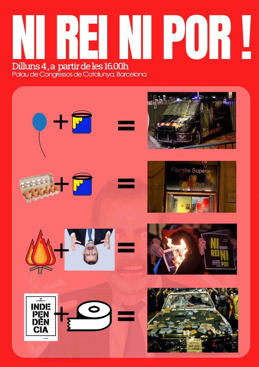 CDRCatOficial's tweet photo. 🛠️  EQUIPEM-NOS 

👉  Aquesta tarda, porta el que puguis: pintura, glòbus, ous, fotos del rei, cartells per empaperar i tot el que se t'acudeixi‼️ 

#NiReiNiPor 🚫👑
#RevoltaPopular 🔥 
#CDRenXarxa https://t.co/r1WllyLZuz