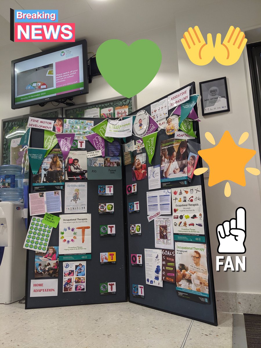 RFH Paediatric OTs (@rfhpaediatricot) on Twitter photo Day 1: Promoting the 💚#OT profession💚 & fun work of the team in <a href="/SwissCottageSch/">Swiss Cottage School</a> reception for families & visiting professionals. Also showing <a href="/RFHPaediatricOT/">RFH Paediatric OTs</a> local offer video across the school for staff & young people #OTWeek2019 #smallchangebigimpact <a href="/RCOT_CYPF/">RCOT CYPF</a> <a href="/RCOT_CYPF/">RCOT CYPF</a> Day 1: Promoting the 💚#OT profession💚 & fun work of the team in <a href="/SwissCottageSch/">Swiss Cottage School</a> reception for families & visiting professionals. Also showing <a href="/RFHPaediatricOT/">RFH Paediatric OTs</a> local offer video across the school for staff & young people #OTWeek2019 #smallchangebigimpact <a href="/RCOT_CYPF/">RCOT CYPF</a> <a href="/RCOT_CYPF/">RCOT CYPF</a>
