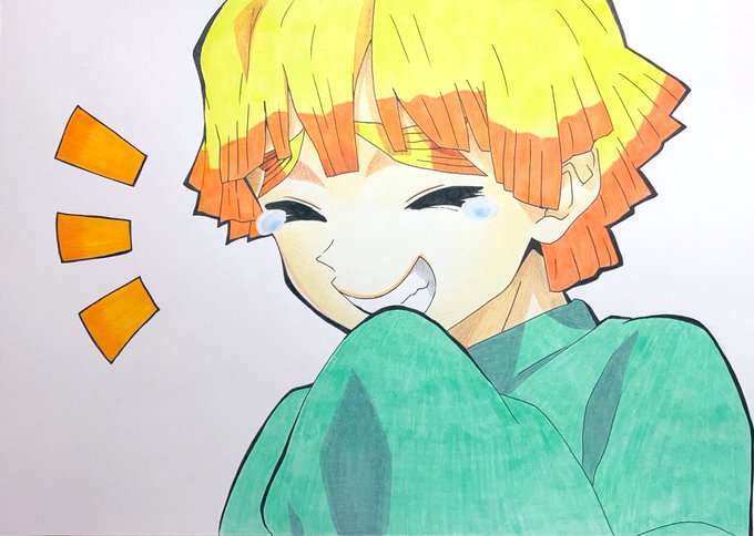 ぱずみん(ぱず太郎)🕰∞🤍さんがTwitterに投稿した我妻善逸(鬼滅の刃)のイラスト。