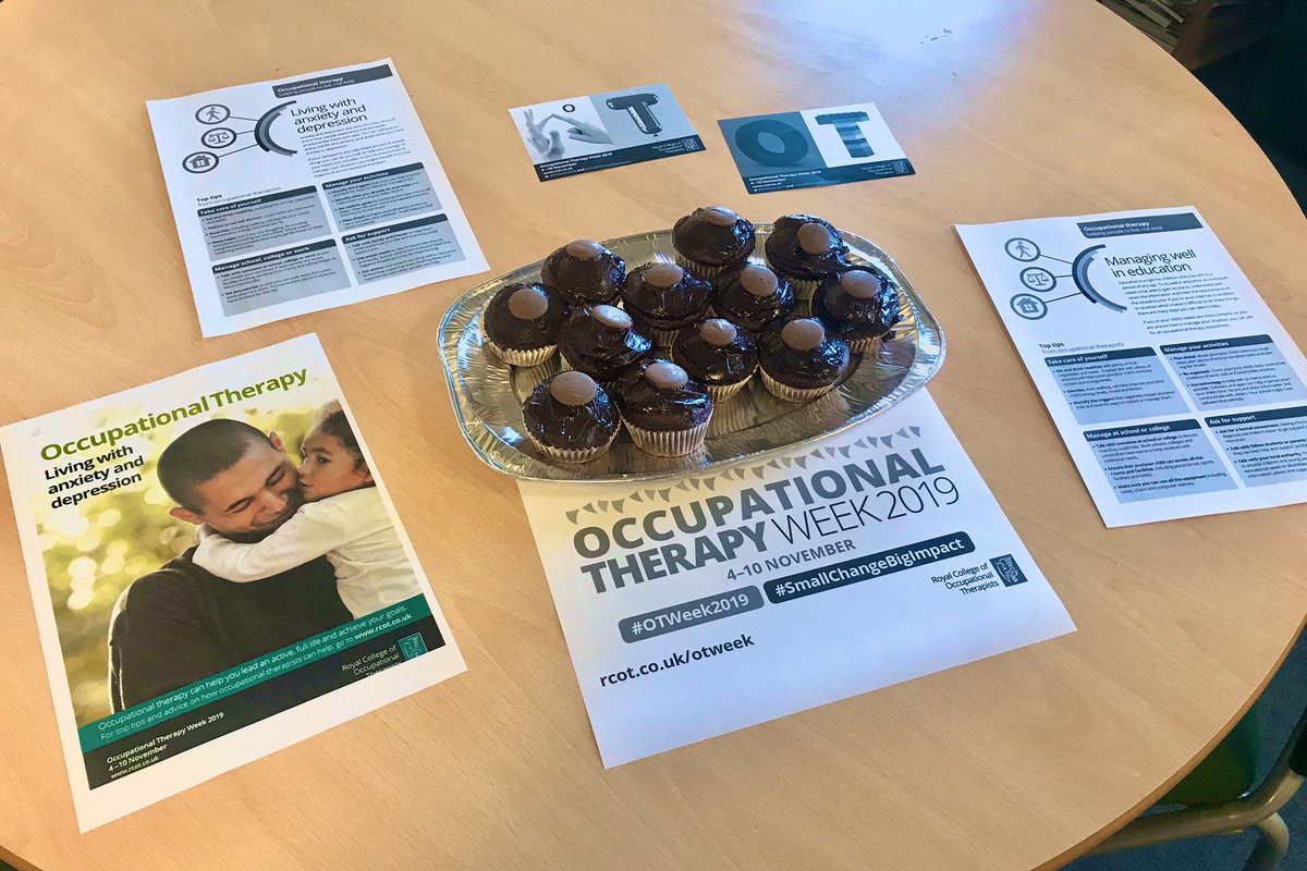 tess_kennyOT's tweet photo. @JenEvansOT, @caron_ot and I are kicking off @theRCOT #OTWeek2019 with a sugar rush and some bite sized information on what OTs can provide within #mentalhealth and #CAMHS for the @mpftnhs Bee U Emotional Health and Well-being Service 💚 #smallchangebigimpact https://t.co/kOH149Llgy