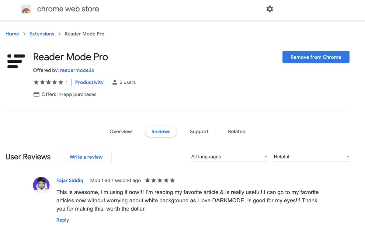 fajarsiddiqFS's tweet image. 🤑 Worth my dollar for darkmode, i need this to read better, just wrote a review for this awesome chrome plugin - readermode.io #readermode