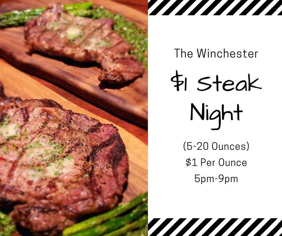 🥩 It's #STEAK NIGHT from 5pm-9pm🥩 Only $1 per ounce and you choose how much you want! Stop in for #HappyHour from 3pm-7pm or enjoy these all day #drink specials!
$3 Bud light Bottles, Fireball
$3.75 Dos XX, Corona, Sol
$5 Rebecca Creek, Texas Ranger
$10 Lone Star Pitchers