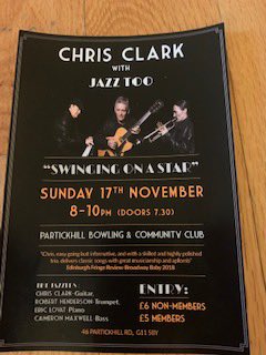 Another Jazz event coming to the club soon! Chris Clark with Jazz Too ‘Swinging on a Star’ Sunday, 27th November Doors open 7.30pm Event 8-10pm £6 non-members £5 members #jazztoo #community