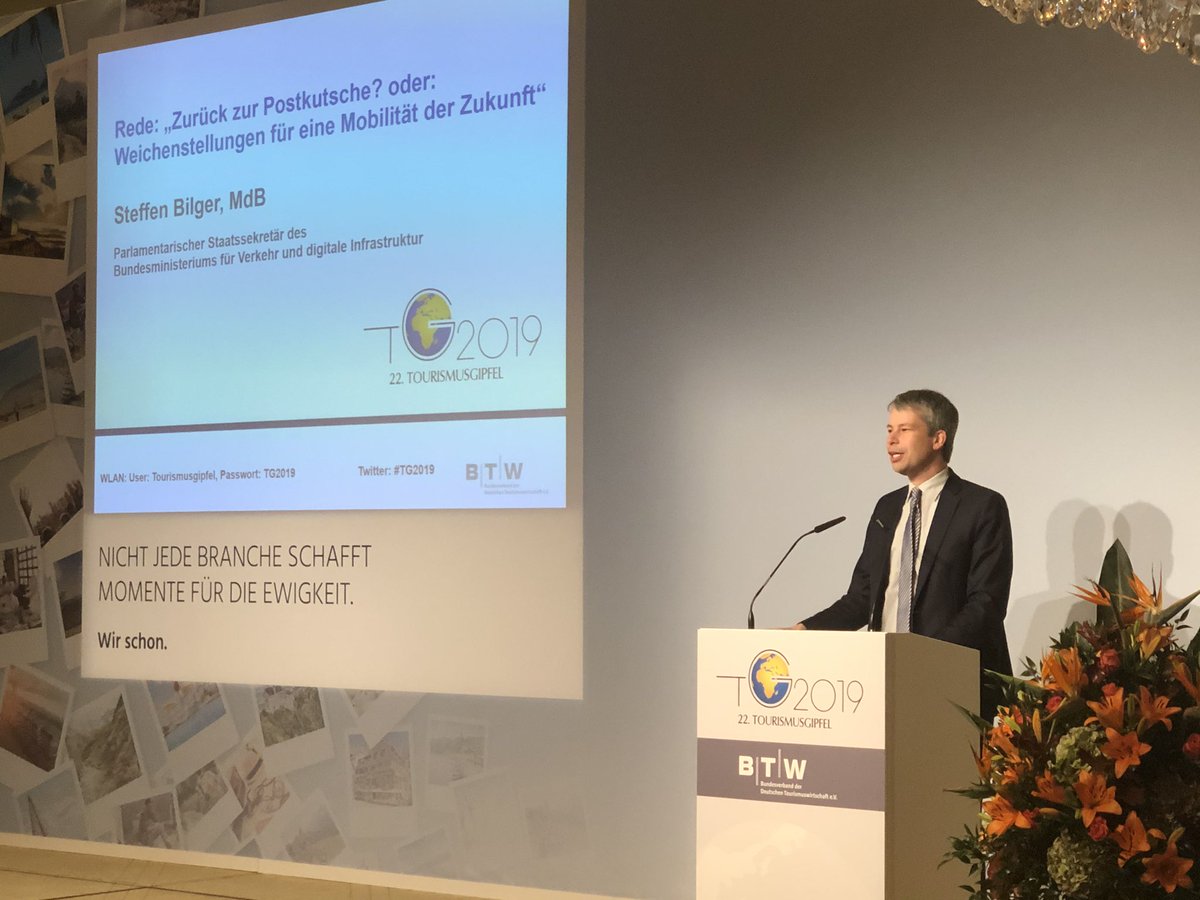 Tourismus_BTW's tweet photo. „Wir wollen die #Entwicklungen im #Tourismus nicht zurückdrehen“ daher freuen wir uns auf die Rede zur #Mobilität der #Zukunft von @SteffenBilger auf #TG2019 https://t.co/ZiMgu9unHq