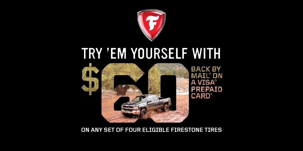 ATFTiresWI's tweet photo. Time is running out on this special offer! Come by today and receive a $60 Firestone Visa® Prepaid Card when you purchase a set of 4 eligible Firestone tires! Restrictions Apply.
https://t.co/qMYmrpHzau https://t.co/Qnn0TKTCfs