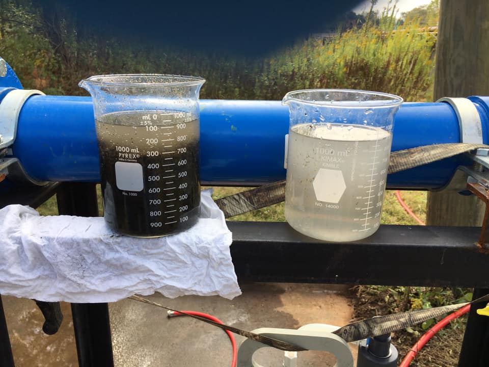 We are all about Transforming wastewater. Here are the results from a recent dewatering project for a customer. Sludge Before and Water After.  #sludgedewatering #sludge #wastewater #wastewatertreatment #howtodewatersludge